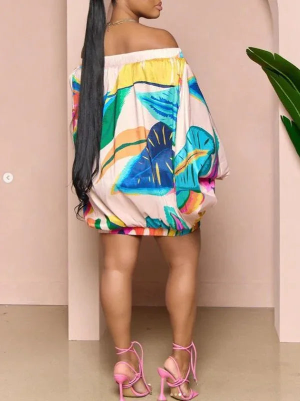 Women's Printed Off-Shoulder Parachute Dress