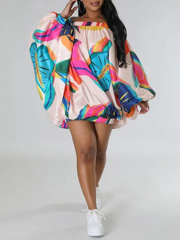Women's Printed Off-Shoulder Parachute Dress