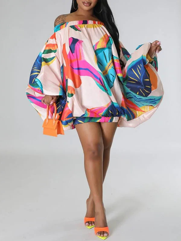 Women's Printed Off-Shoulder Parachute Dress