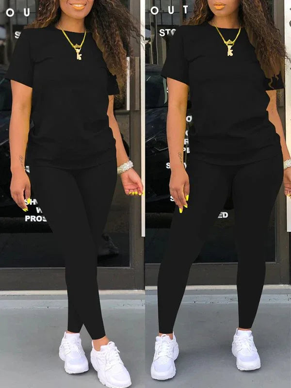 Women's Solid Casual Relaxed Tee & Wide-Leg Pants Set