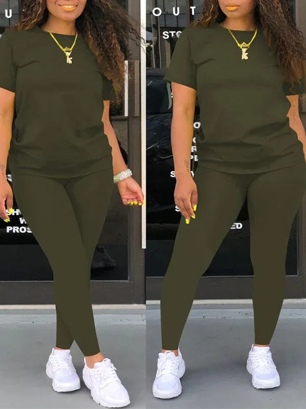 Women's Solid Casual Relaxed Tee & Wide-Leg Pants Set