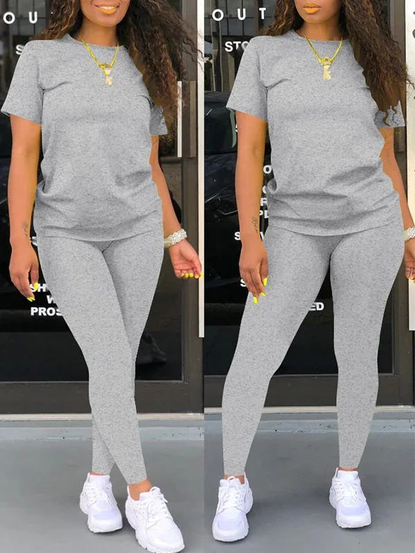 Women's Solid Casual Relaxed Tee & Wide-Leg Pants Set
