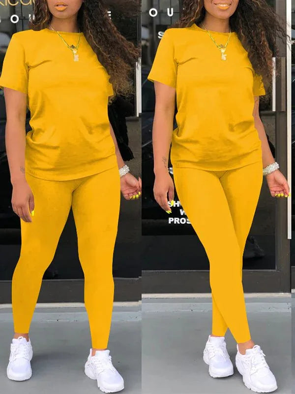 Women's Solid Casual Relaxed Tee & Wide-Leg Pants Set