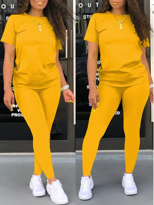 Women's Solid Casual Relaxed Tee & Wide-Leg Pants Set