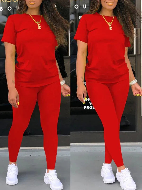 Women's Solid Casual Relaxed Tee & Wide-Leg Pants Set