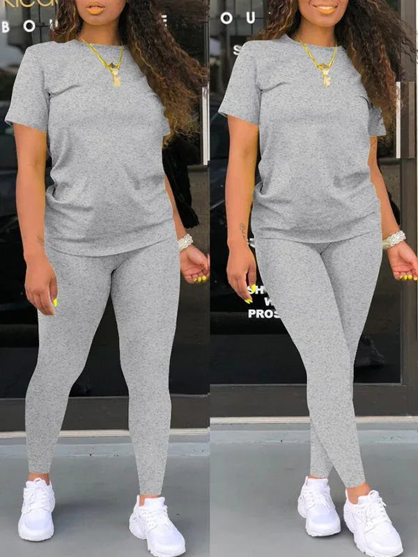 Women's Solid Casual Relaxed Tee & Wide-Leg Pants Set