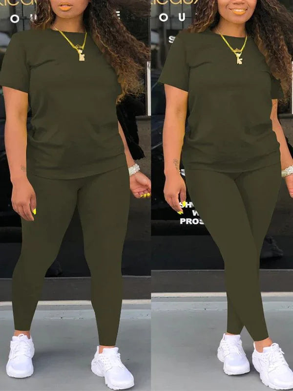 Women's Solid Casual Relaxed Tee & Wide-Leg Pants Set