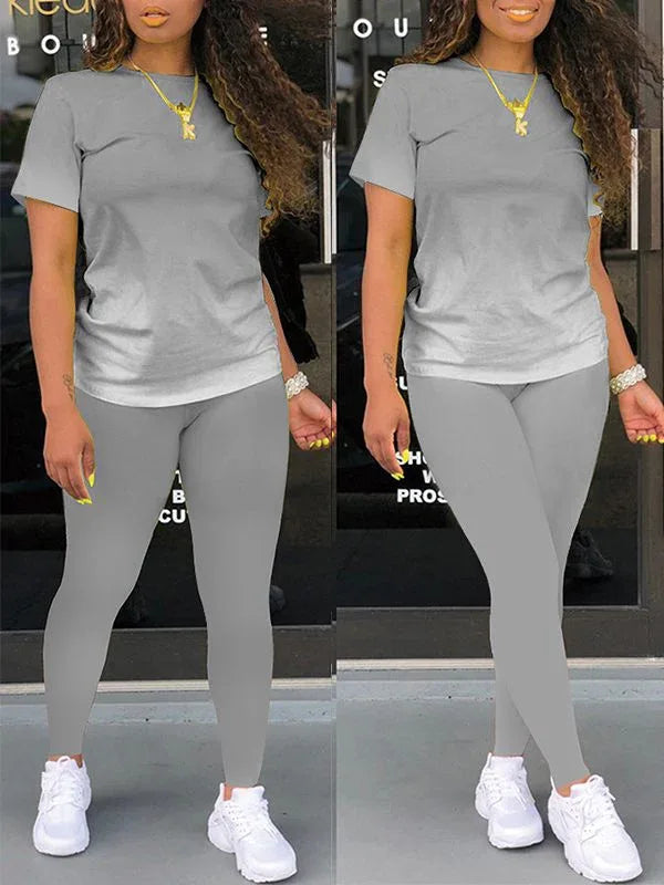 Women's Ombre Gradient Casual Tee & Wide-Leg Pants Set