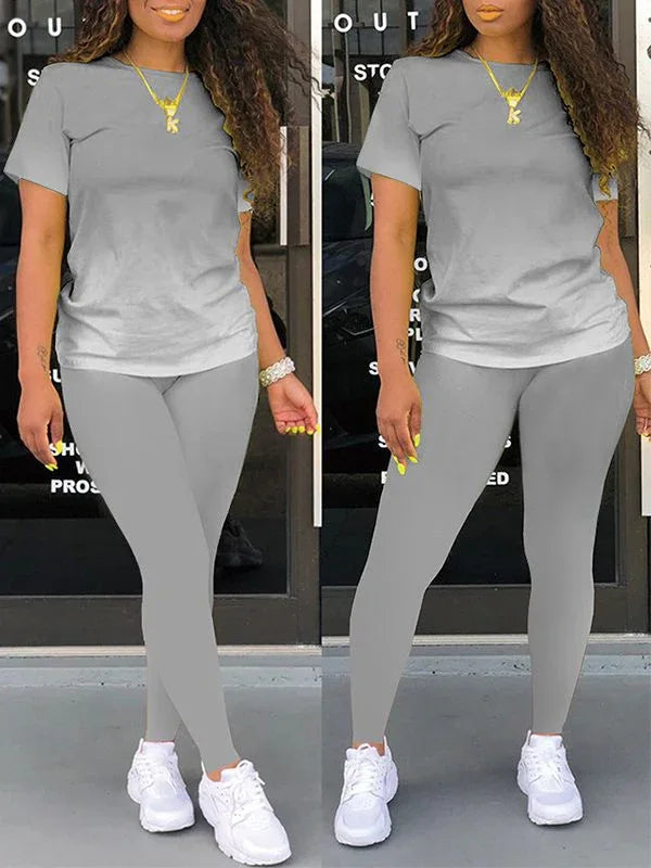 Women's Ombre Gradient Casual Tee & Wide-Leg Pants Set