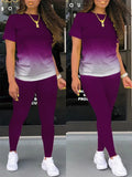Women's Ombre Gradient Casual Tee & Wide-Leg Pants Set
