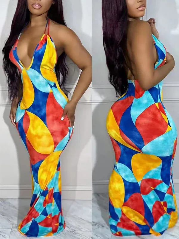 Women's Colorblock Halter Dress