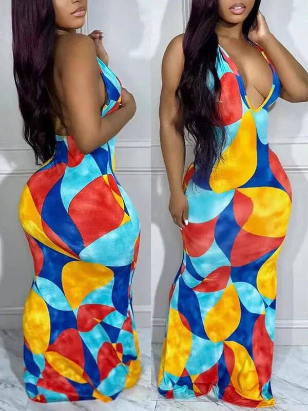 Women's Colorblock Halter Dress