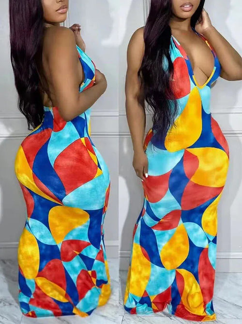 Women's Colorblock Halter Dress