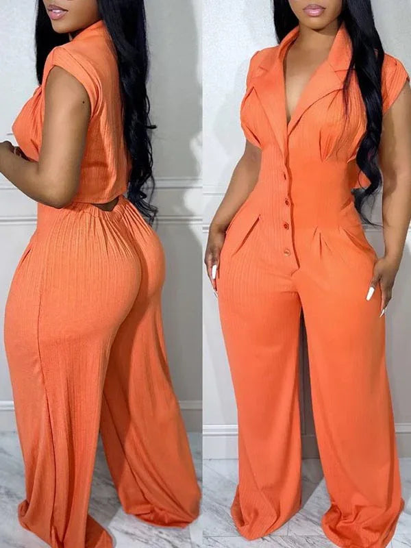 Women's Button-Front Cutout Sleeveless Straight-Leg Jumpsuit