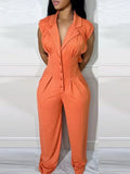 Women's Button-Front Cutout Sleeveless Straight-Leg Jumpsuit