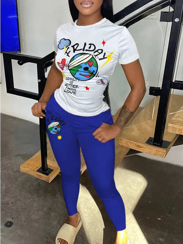 Women's Logo-Print Casual Oversized Tee & Pants Set