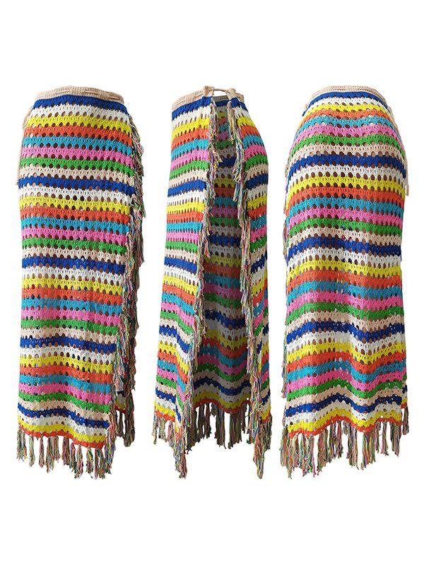 Women's Boho Fringe Crochet Open-Knit Mini Skirt