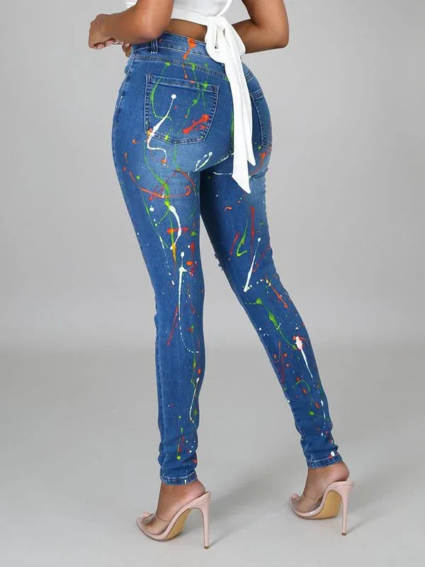 Women's Spray-Paint Ripped Distressed Straight-Leg Jeans
