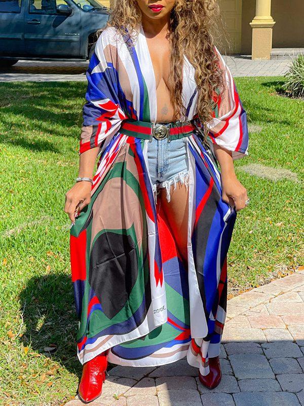 Women's Printed Flowy Open-Front Kimono Cardigan Top