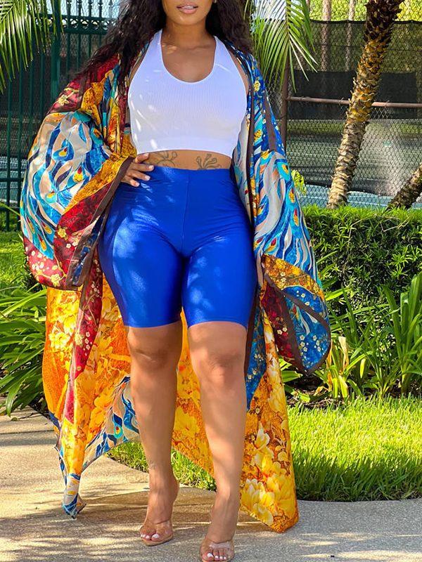 Women's Printed Flowy Open-Front Kimono Cardigan Top