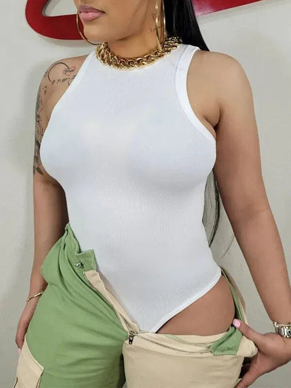 Women's Sleeveless Ribbed Stretch High-Neck Bodysuit