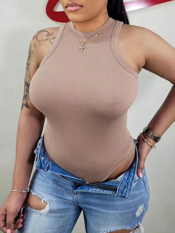 Women's Sleeveless Ribbed Stretch High-Neck Bodysuit