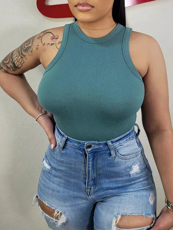 Women's Sleeveless Ribbed Stretch High-Neck Bodysuit