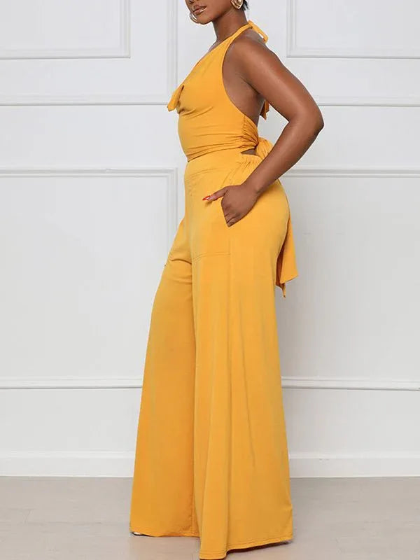 Women's Halter Neck Sleeveless Wide-Leg Jumpsuit