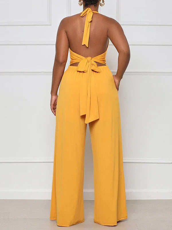 Women's Halter Neck Sleeveless Wide-Leg Jumpsuit