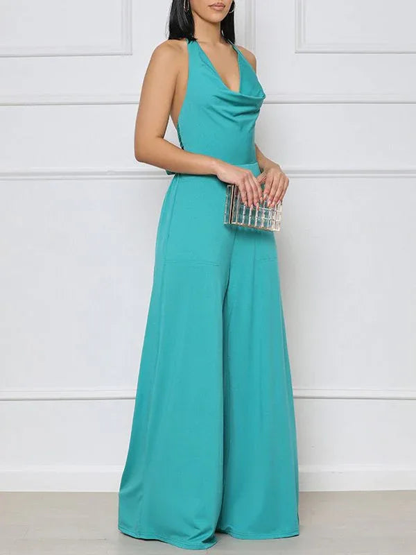 Women's Halter Neck Sleeveless Wide-Leg Jumpsuit
