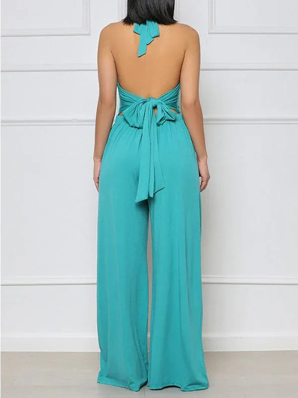 Women's Halter Neck Sleeveless Wide-Leg Jumpsuit
