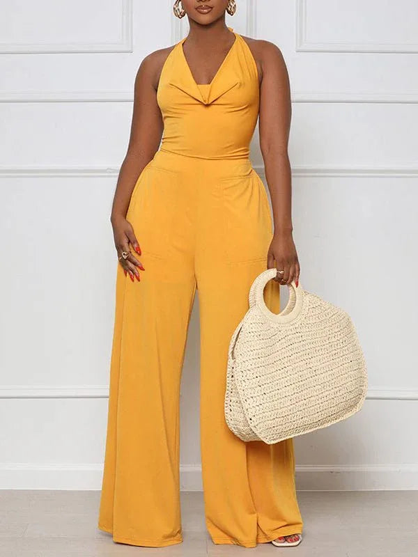 Women's Halter Neck Sleeveless Wide-Leg Jumpsuit