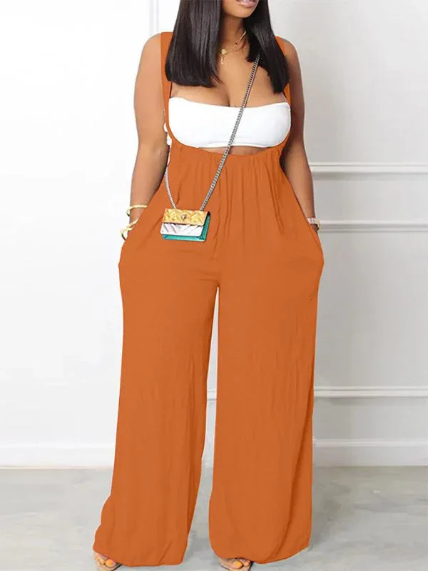 Women's Bandeau Crop Top & Denim Wide-Leg Overalls Set
