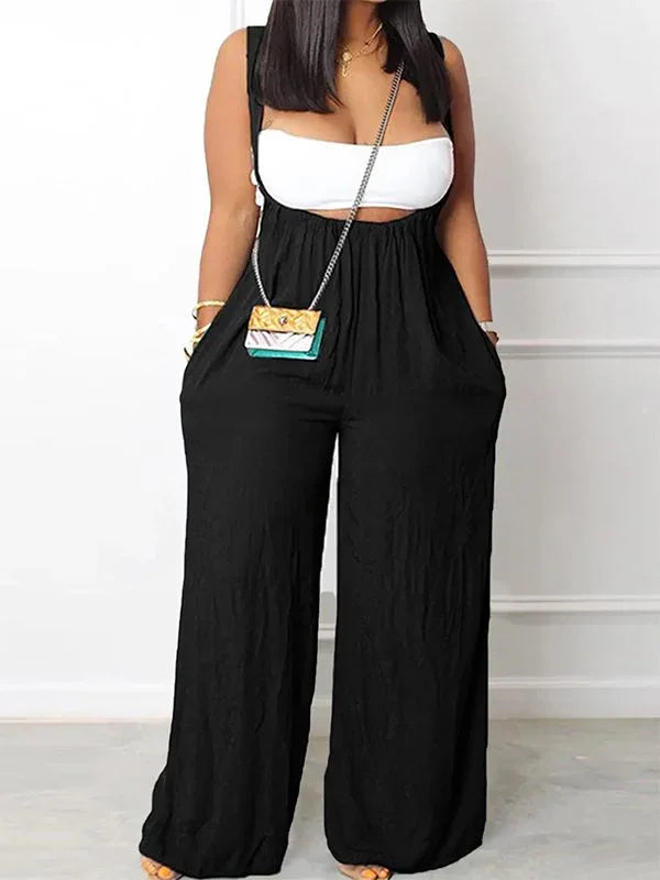 Women's Bandeau Crop Top & Denim Wide-Leg Overalls Set