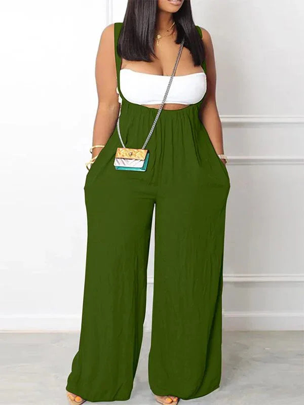 Women's Bandeau Crop Top & Denim Wide-Leg Overalls Set