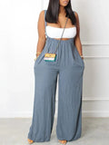 Women's Bandeau Crop Top & Denim Wide-Leg Overalls Set