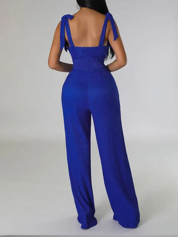 Women's Solid Tie-Shoulder Sleeveless Wide-Leg Jumpsuit