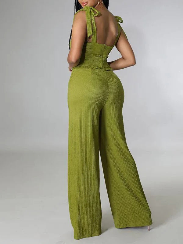 Women's Solid Tie-Shoulder Sleeveless Wide-Leg Jumpsuit