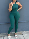 Women's Ribbed One-Shoulder Sleeveless Skinny Jumpsuit