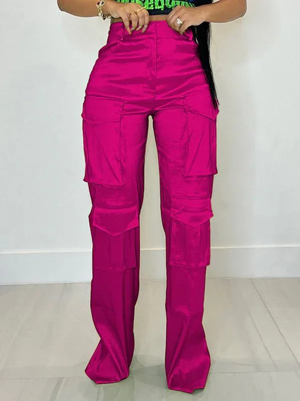 Women's Solid Relaxed-Fit Multi-Pocket Cargo Pants
