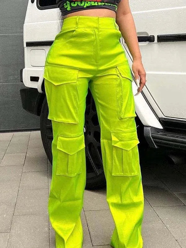 Women's Solid Relaxed-Fit Multi-Pocket Cargo Pants