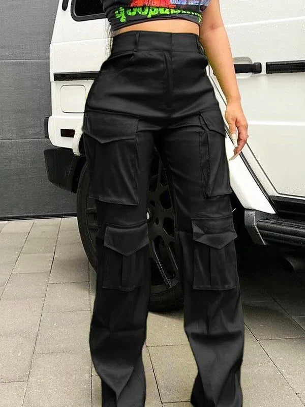 Women's Solid Relaxed-Fit Multi-Pocket Cargo Pants