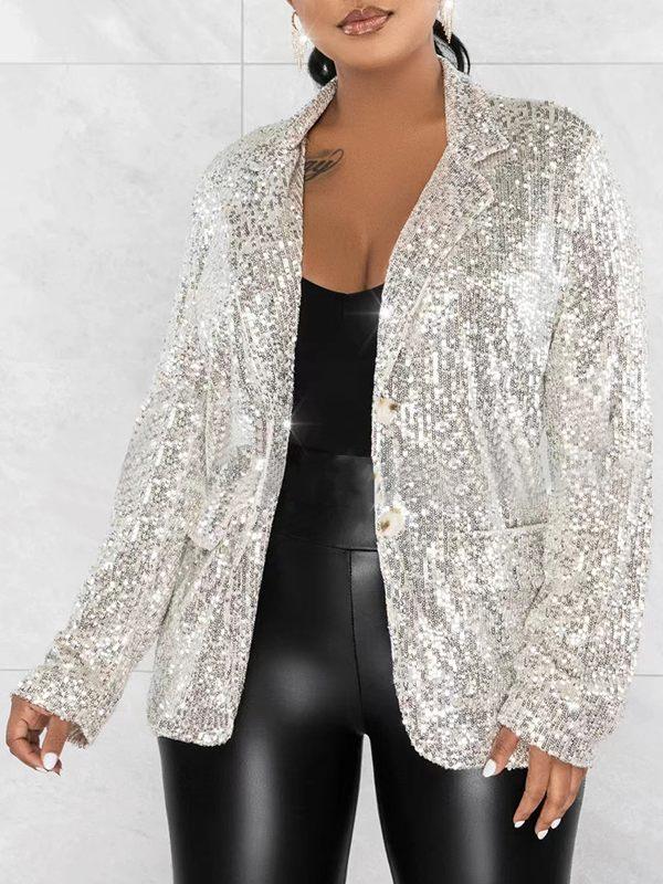 Women's Sequin Sparkle Tailored Single-Button Blazer