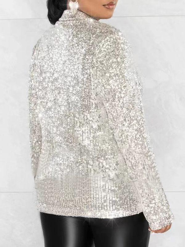 Women's Sequin Sparkle Tailored Single-Button Blazer