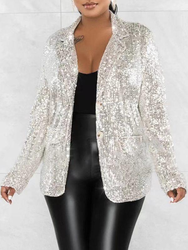 Women's Sequin Sparkle Tailored Single-Button Blazer