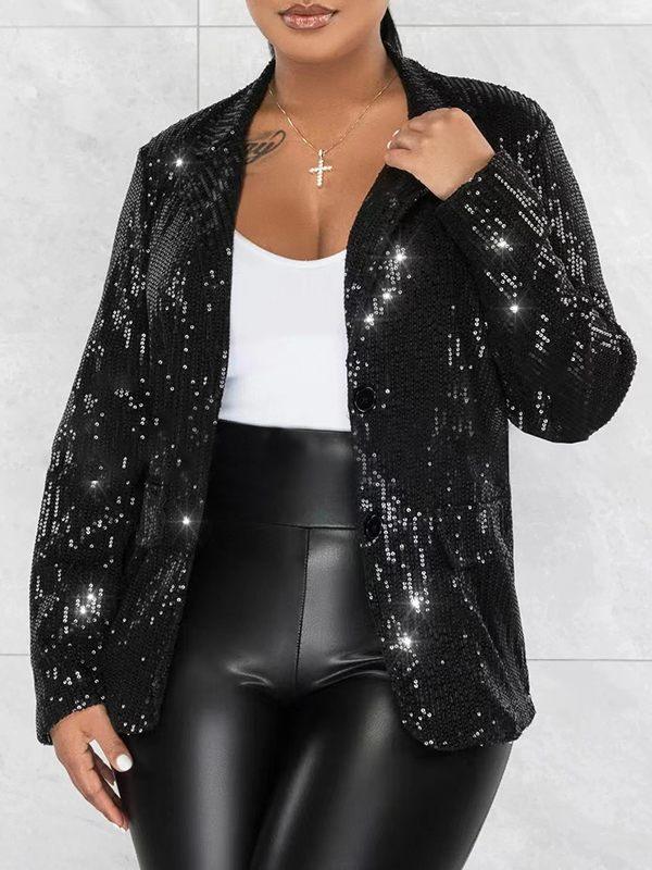 Women's Sequin Sparkle Tailored Single-Button Blazer