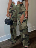 Women's Camo Print Cutout Slim-Fit Stretch Pants