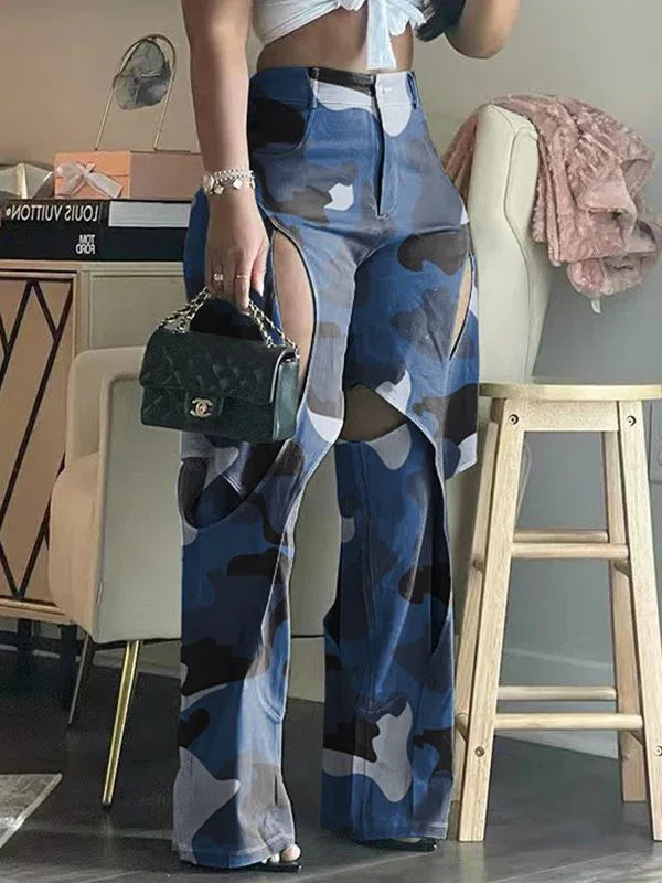 Women's Camo Print Cutout Slim-Fit Stretch Pants