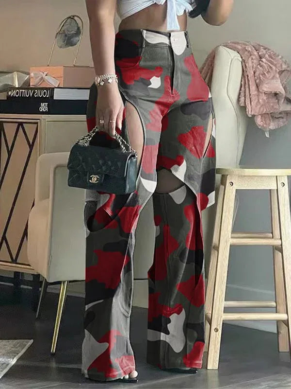 Women's Camo Print Cutout Slim-Fit Stretch Pants