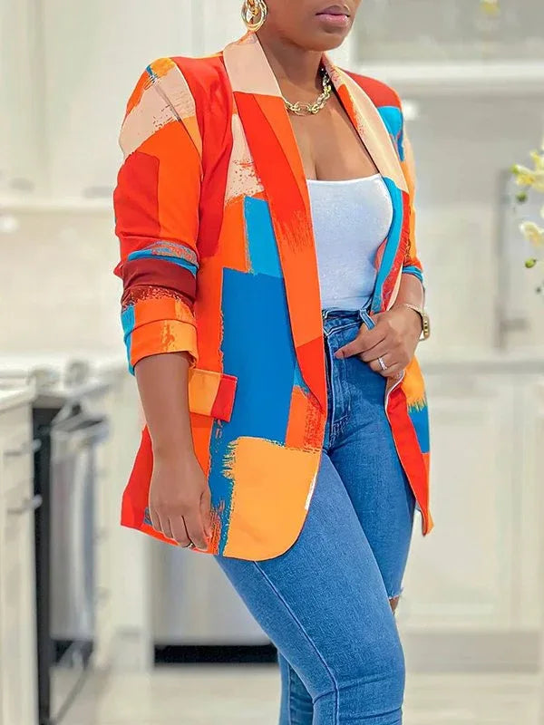 Women's Printed One-Button Tailored Long-Sleeve Blazer